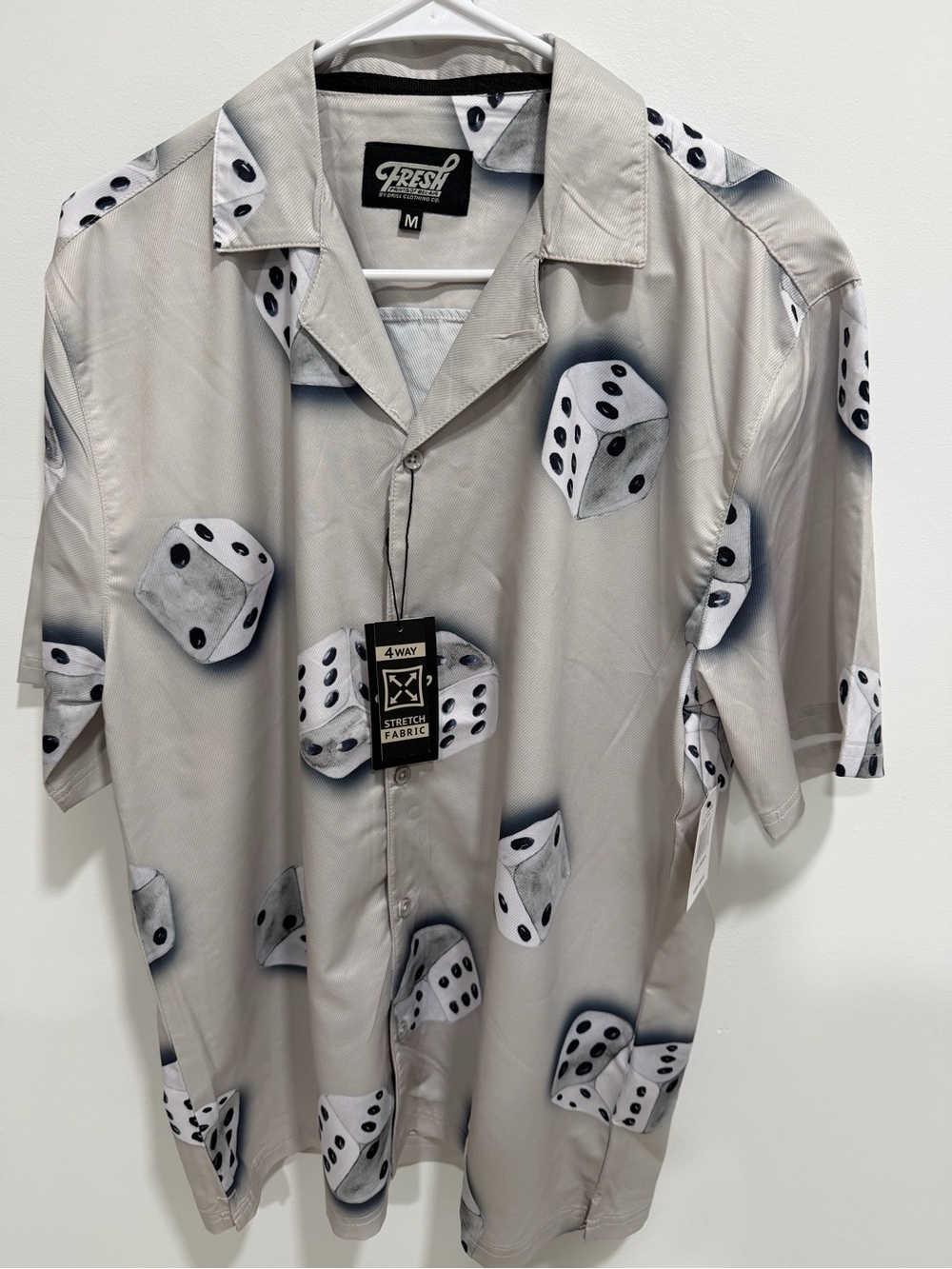 fresh Light Gray Dice-Print Button Shirt